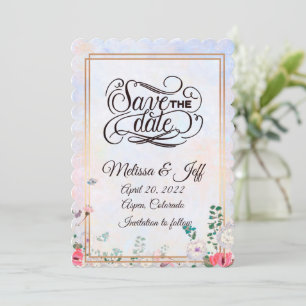 Convite de salva data com moldura floral