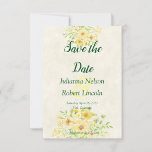 Convite de salva data floral em aquarela amarela