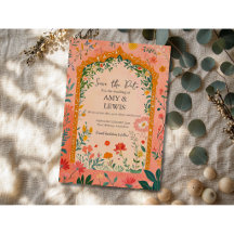 Convite de Salvar a Data Boho Verão Rosa Floral