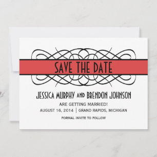 Convite de Salvar a Data com Floral Deco Vermelho