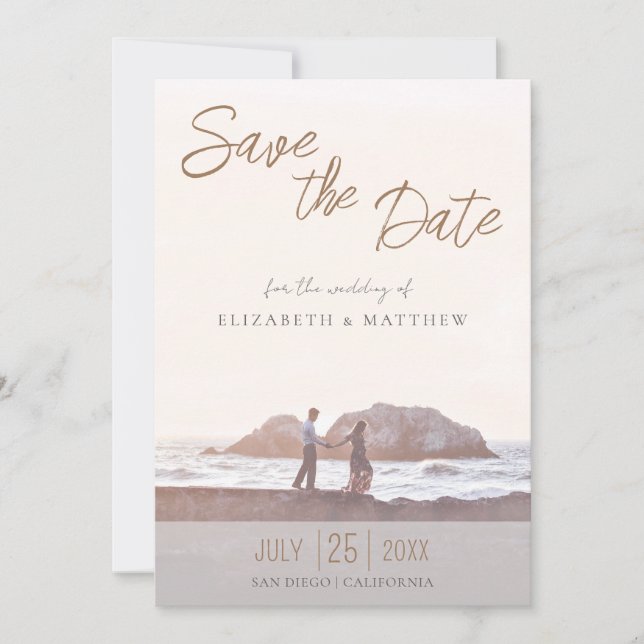 Convite de Salvar a Data do Casamento na Praia (Frente)