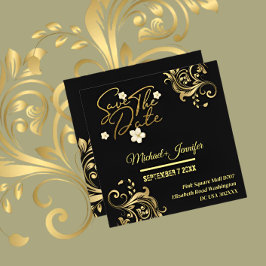 Convite de Salvar a Data Elegante Preto e Dourado