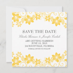Convite de Salvar a Data Floral Simples Amarelo