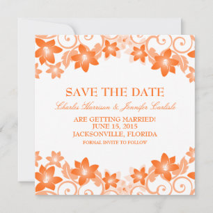 Convite de Salvar a Data Floral Simples Laranja