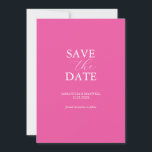 Convite de Salvar a Data Rosa Fúcsia Vibrante<br><div class="desc">Anuncie o seu noivado com este cartão minimalista de "save the date". Ele apresenta uma mistura de tipografia clássica e cursiva em branco sobre um fundo rosa fúcsia vibrante. Use os campos do modelo para personalizar com seu nome e data de casamento. Até personalizar as cores para se adequar ao...</div>