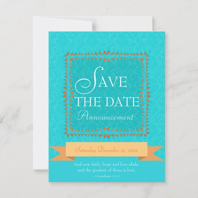 Convite de Salve o Dia Damask Aqua Blue Romance (Frente)