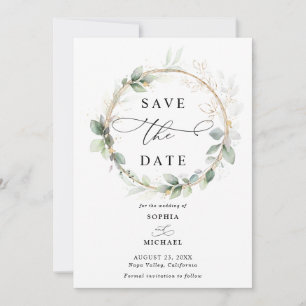 Convite de Salve o Dia de Casamento Verde e Dourad