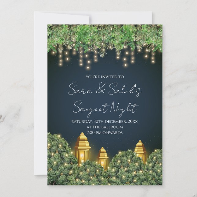 Convite de Sangeet de casamento & convites de Sang (Frente)