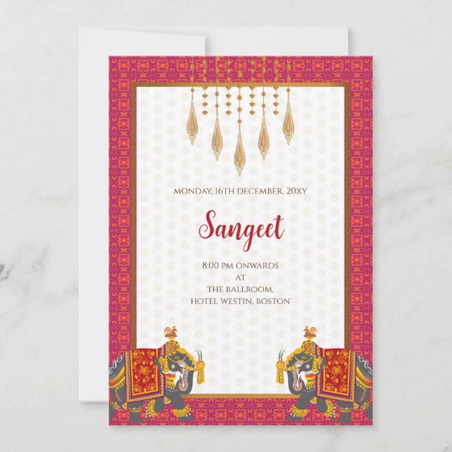Convite de Sangeet indiano & cartões de casamento  (Frente)
