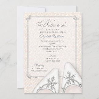 Convite de Sapatos de Noiva Embelezados com Damask
