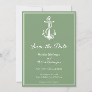Convite de Save the Date Âncora Náutica Verde Musg
