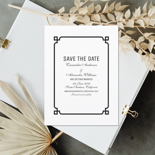 Convite de Save the Date Black Deco Chic (Criador carregado)