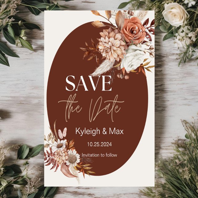 Convite de Save the Date Boho Floral Tom Neutro (Criador carregado)
