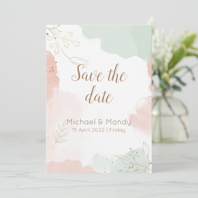 Convite de Save the Date botânico em aquarela (Em pé/Frente)
