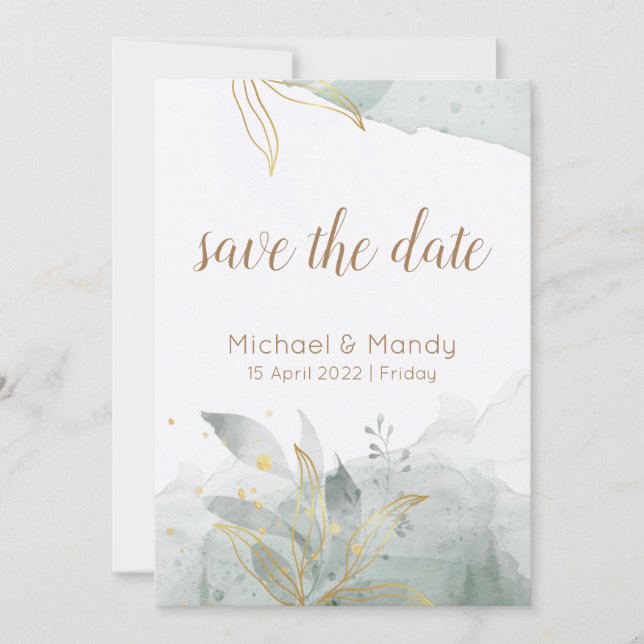 Convite de Save the Date botânico em aquarela (Frente)