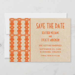 Convite de Save the Date com Borda Art Déco Laranj