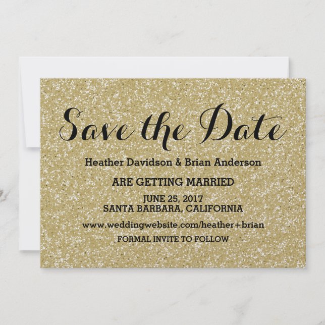 Convite de Save the Date com Brilho Dourado (Frente)