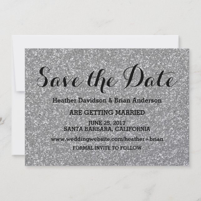 Convite de Save the Date com Brilho Prateado (Frente)