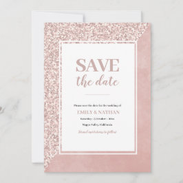 Convite de Save the date com brilho rosa em aquare