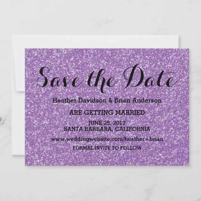 Convite de Save the Date com Brilho Roxo (Frente)