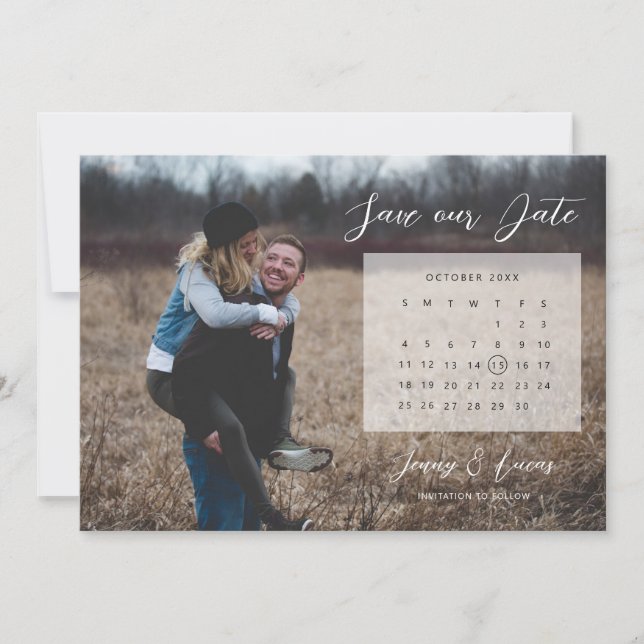 Convite de Save the Date com foto de calendário (Frente)