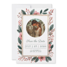 Convite de Save the Date com Moldura Floral Rosada
