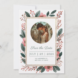 Convite de Save the Date com Moldura Floral Rosada
