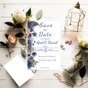 Convite de Save The Date com Tema Floral Pavão