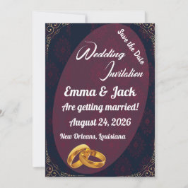 Convite de Save the Date de Anéis de Ouro Elegante