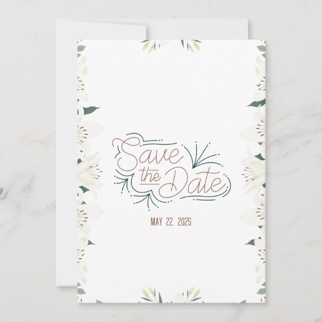 Convite de Save the Date de Aquarela Lírio Branco (Frente)