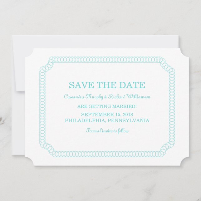 Convite de Save the Date de Bilhete Envolvido em Á (Frente)