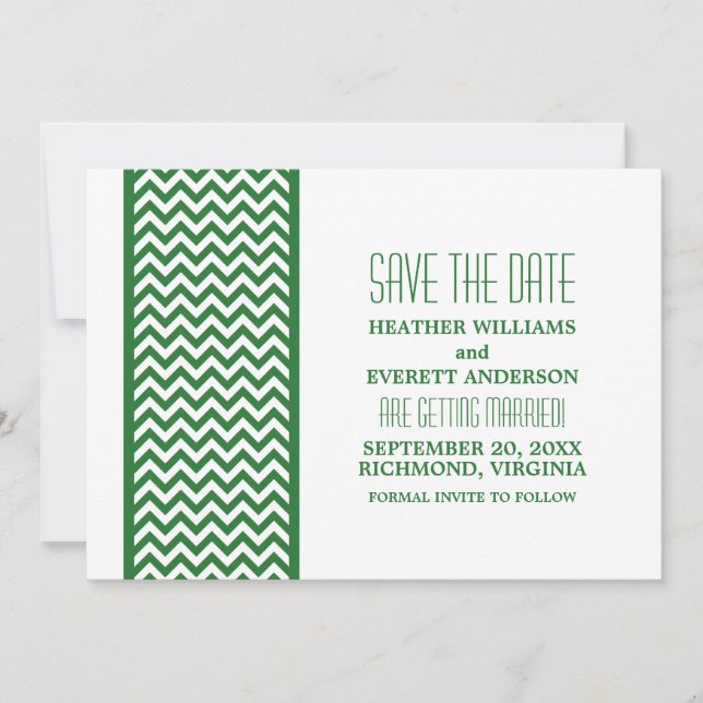Convite de Save the Date de Borda Chevron Verde (Frente)