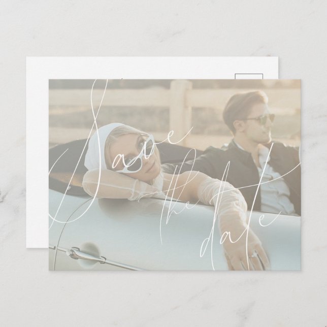 Convite de Save The Date de Cartão Postal com Rote (Frente/Verso)