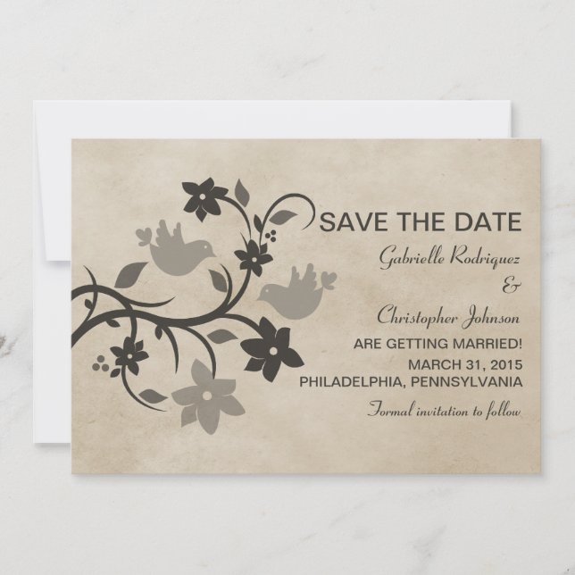 Convite de Save the Date de Casal Floral Cinza (Frente)