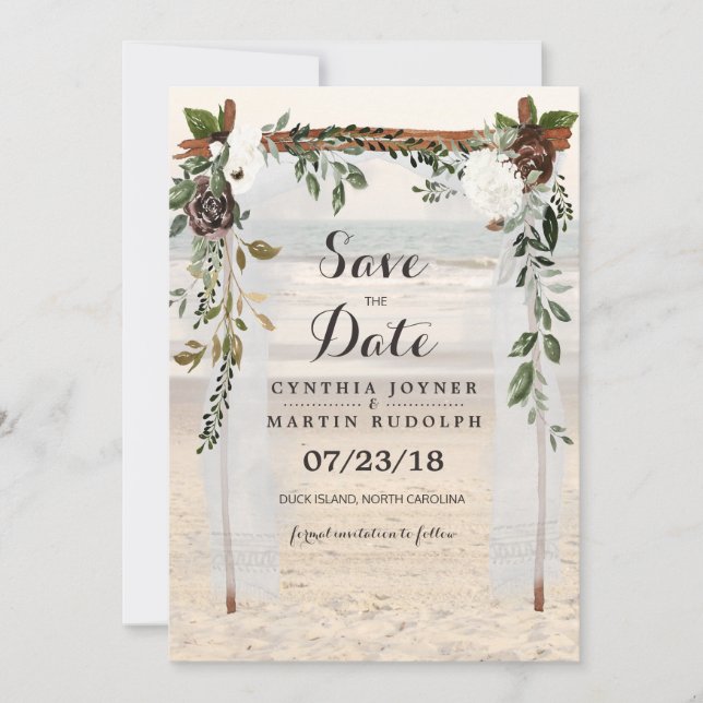 Convite de Save the Date de Casamento Beach Arbor (Frente)