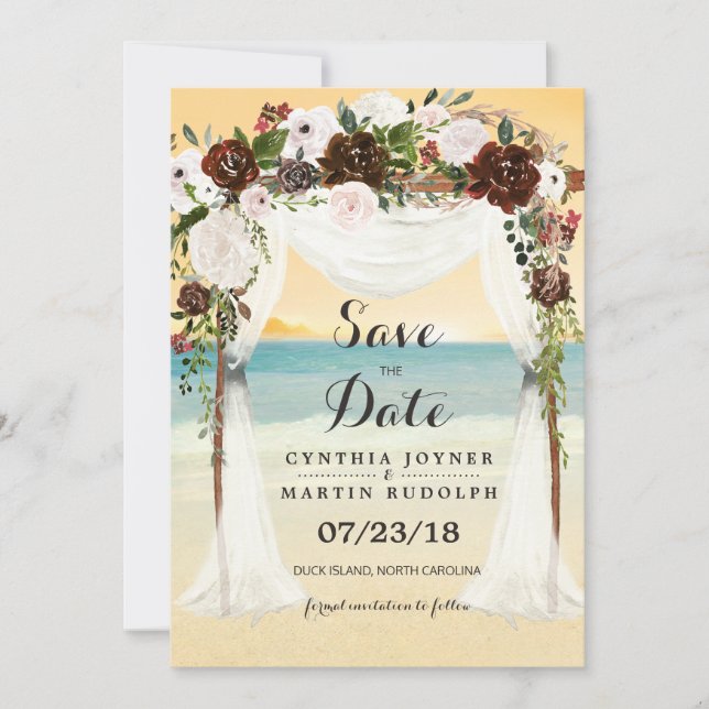 Convite de Save the Date de Casamento Beach Arbor (Frente)