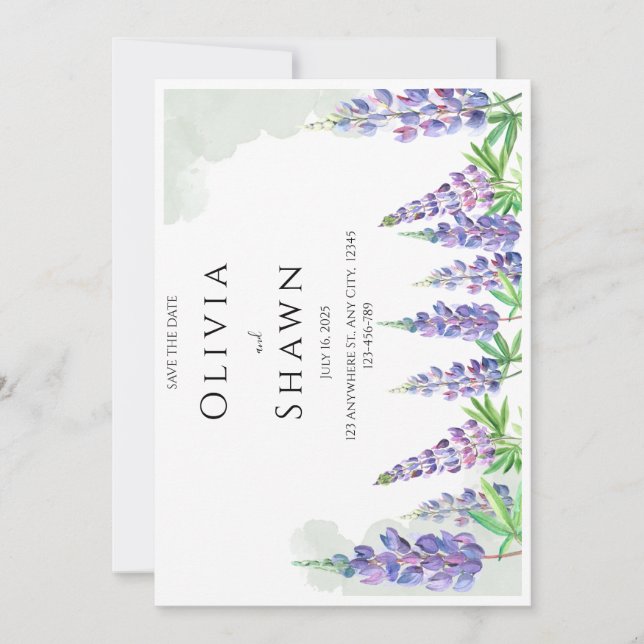 Convite de Save the Date de Casamento com Lupino d (Frente)
