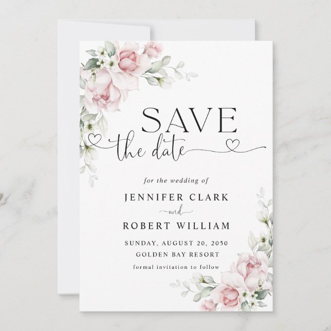 Convite de Save The Date de Casamento com Rosas Ro (Frente)
