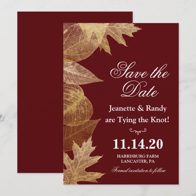 CONVITE DE SAVE THE DATE DE CASAMENTO DE OUTONO DE (Frente/Verso)