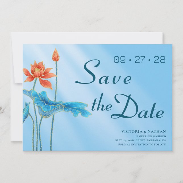 Convite de Save the Date de Casamento Flor de Lótu (Frente)