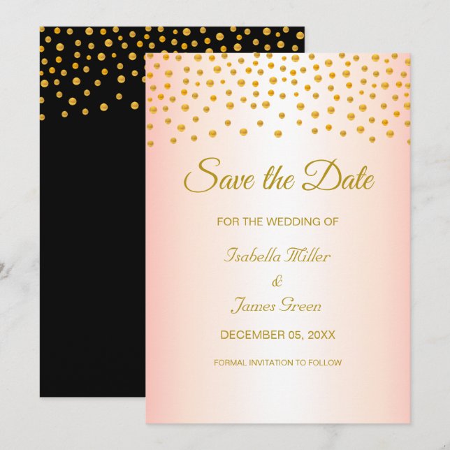 Convite de Save the Date de casamento Rosa Ouro Pr (Frente/Verso)