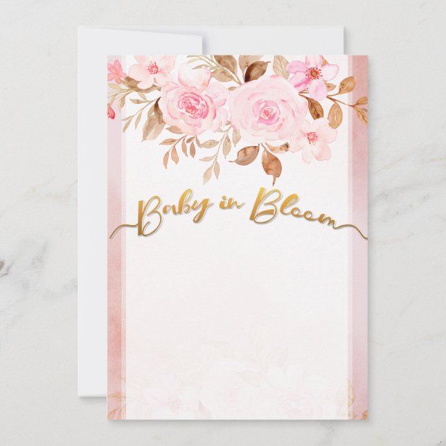 Convite de Save The Date de Chá de Bebê Rosa Flora (Verso)
