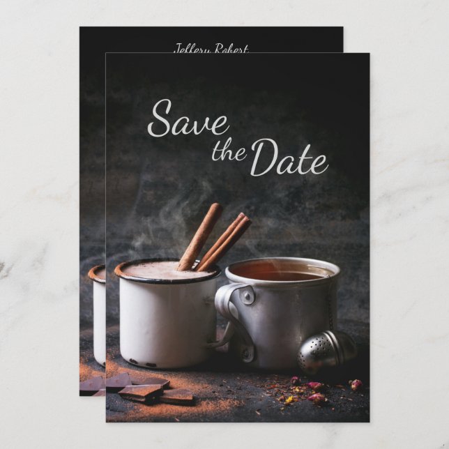 Convite de Save the Date de Chá e Chocolate Quente (Frente/Verso)
