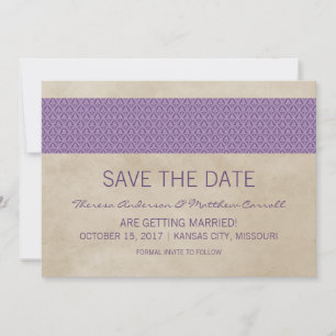 Convite de Save the Date de Damasco Rústico Roxo