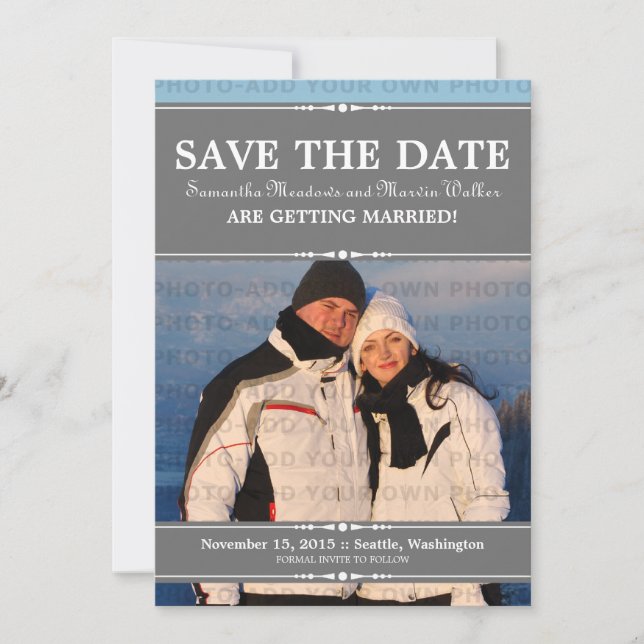 Convite de Save the Date de Foto Chic Simples Cinz (Frente)