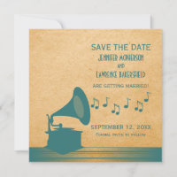 Convite de Save the Date de Gramofone Vintage Turq