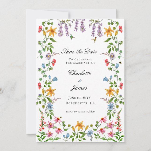 Convite de Save the Date de jardim floral em aquar (Frente)