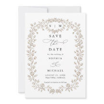 Convite de Save The Date de Linha Floral Bege