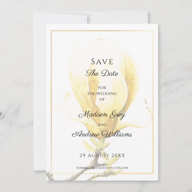 Convite de Save the Date de Magnólia Amarela Elega (Frente)