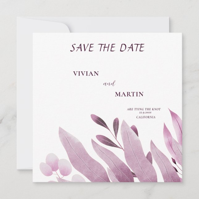 Convite de Save The Date de Monograma de Folhas Gr (Frente)